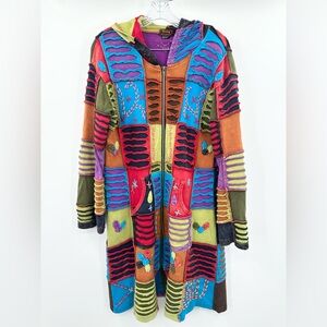 Rising International Multi-colored Patchwork Full-zip Hoodie Jacket Large